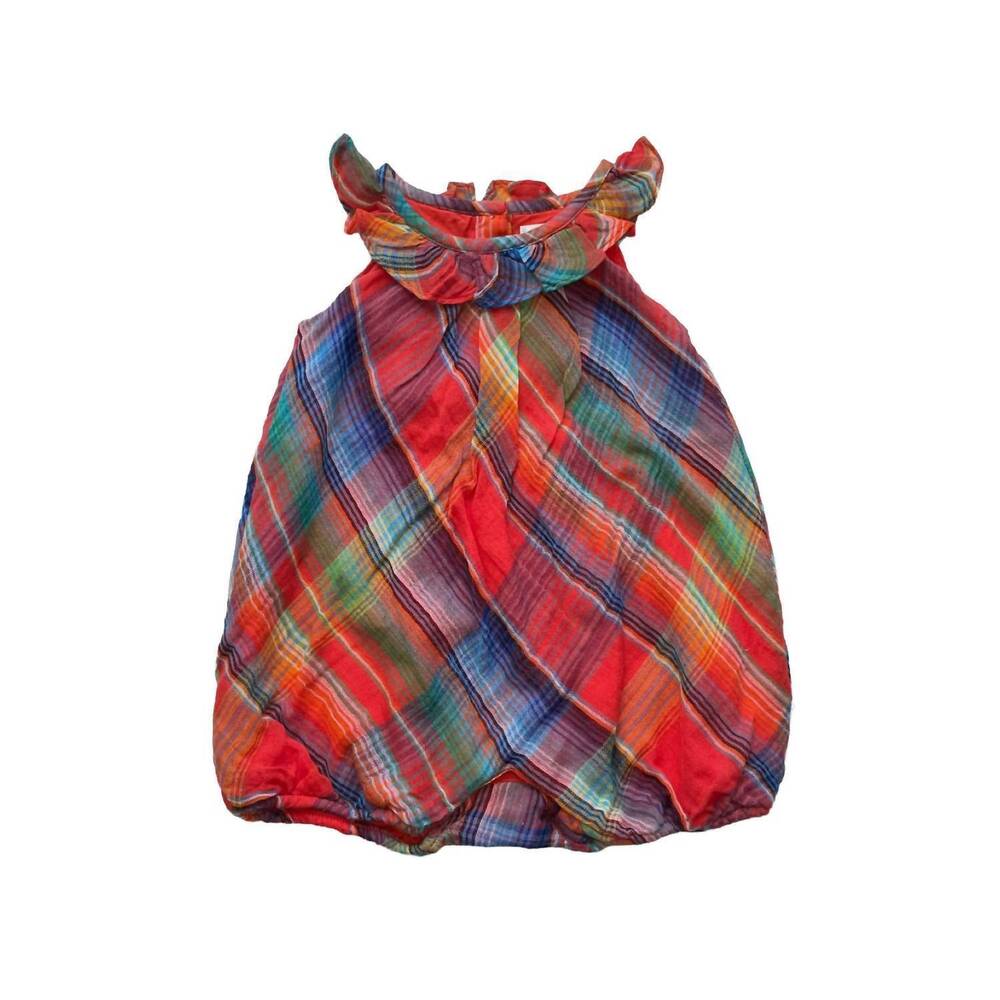 NEW RALPH LAUREN kid's plaid bubble shortall in red